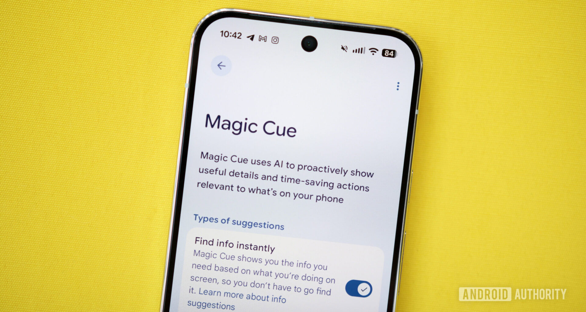 Magic Cue page in the Settings app on a Pixel 10 Pro.