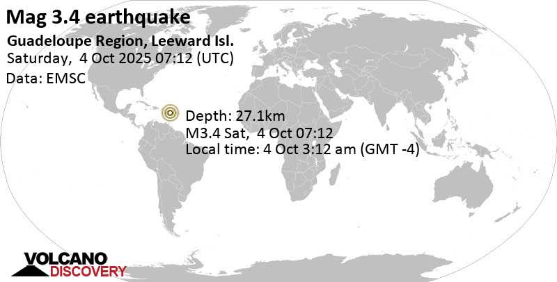 3.4 quake Guadeloupe Region, Leeward Isl., Oct 4, 2025 03:12 am (Guadeloupe time)