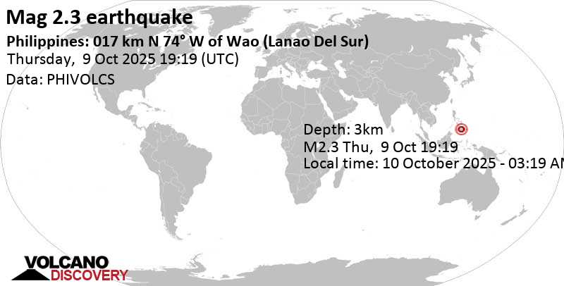 2.3 quake 10.7 km west of Wao, Philippines, Oct 10, 2025 03:19 am (Manila time)