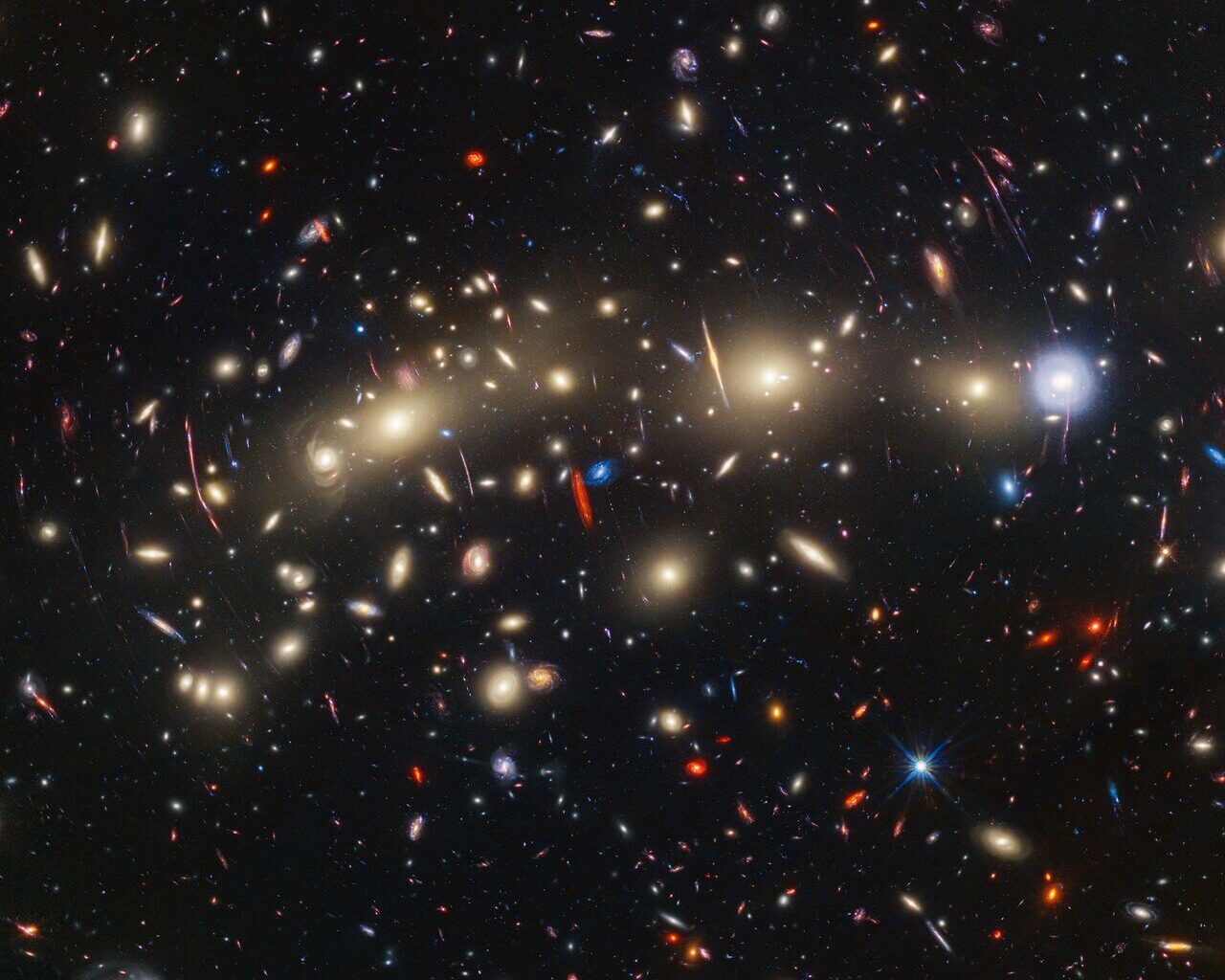 Composite image of a cluster of galaxies from Hubble and Webb. Credit - NASA, ESA, CSA, STScI, J. Diego (Instituto de Física de Cantabria, Spain), J. D’Silva (U. Western Australia), A. Koekemoer (STScI), J. Summers &amp; R. Windhorst (ASU), and H. Yan (U. Missouri)