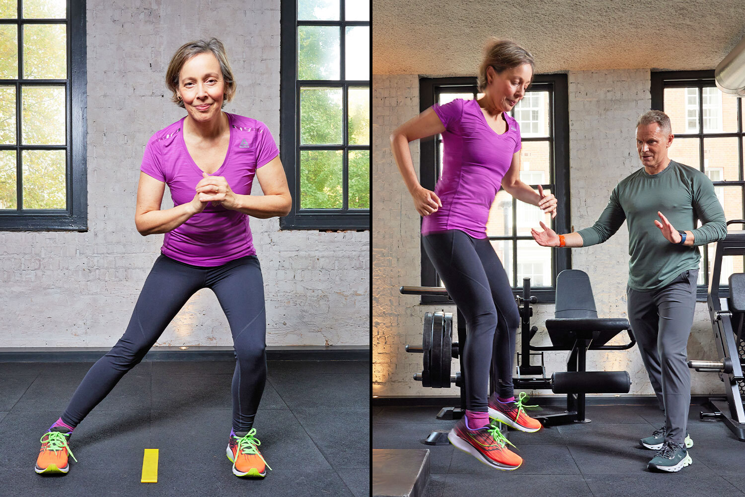 Collage of two images showing Anna Maxted exercising.