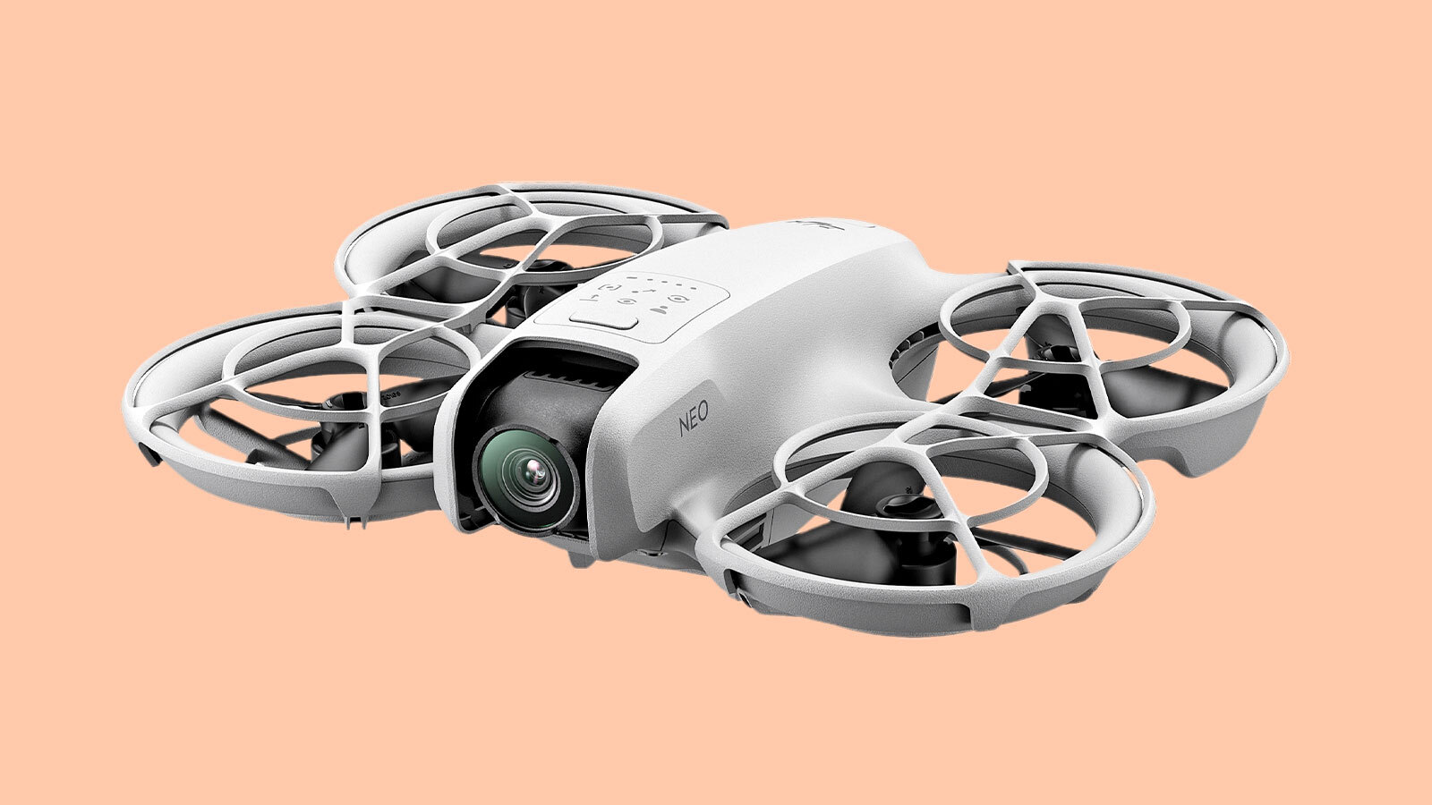 White drone with camera.