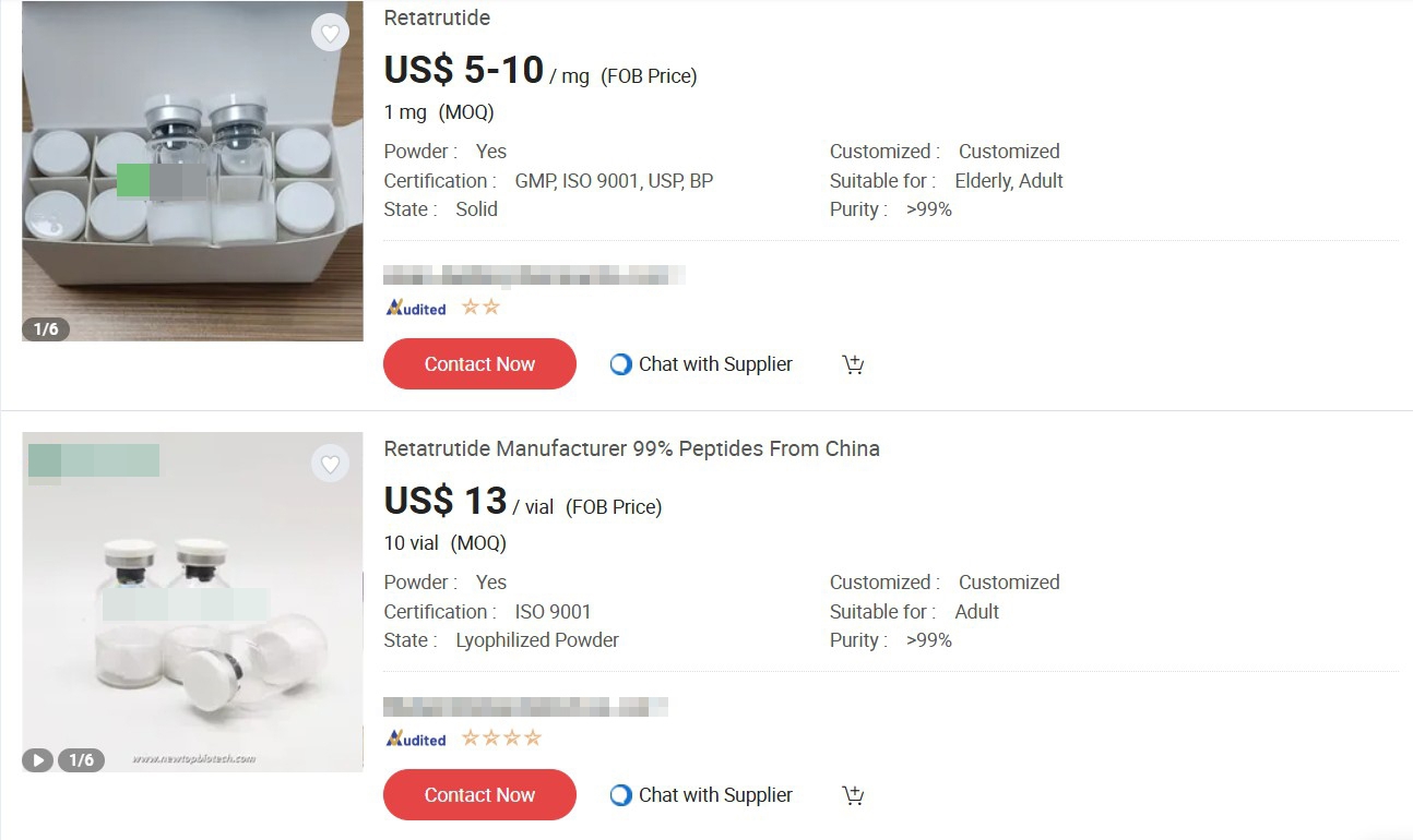 Websites selling Retatrutide products for delivery to the UK.