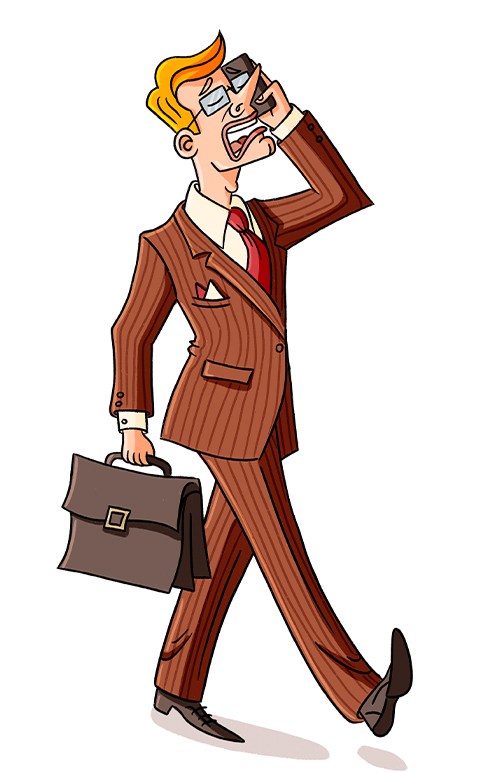 Illustration of a businessman walking and talking on his phone.