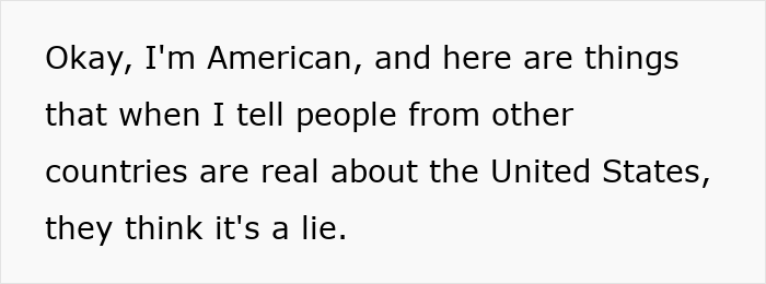 Text on a white background about Americans sharing facts that others find hard to believe, related to pay for ambulance rides. Text on a white background about Americans sharing facts that others find hard to believe, related to pay for ambulance rides.