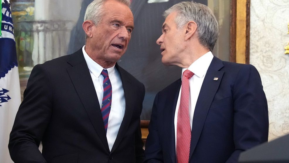 WASHINGTON, DC - NOVEMBER 06: U.S. Health and Human Services Secretary Robert F. Kennedy Jr. (L) talks with Administrator for the Centers for Medicare & Medicaid Services Dr. Mehmet Oz while President Donald Trump delivers remarks on lowering drug prices in the Oval Office at the White House on November 06, 2025 in Washington, DC. Trump announced that his administration has reached agreements with drugmakers Eli Lilly and Novo Nordisk that would lower the price of some GLP-1 weight loss medications. (Photo by Andrew Harnik/Getty Images)