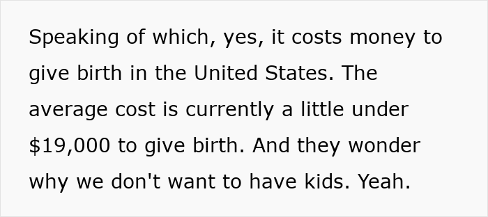 Text image discussing the high cost of giving birth in the US, highlighting financial challenges related to paying for ambulance rides. Text image discussing the high cost of giving birth in the US, highlighting financial challenges related to paying for ambulance rides.