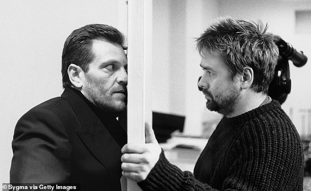 Pictured: French actor Tcheky Karyo and French director Luc Besson on the set of the film La Femme Nikita, directed by Luc Besson