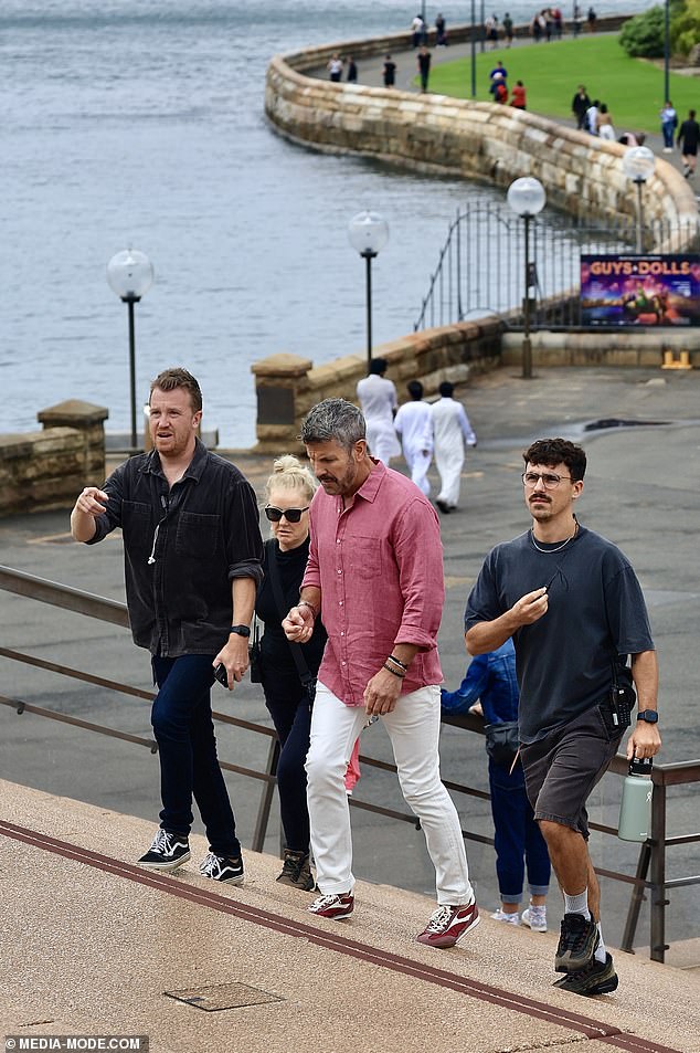 Daily Mail obtained pictures showing the Golden Bachie, 61, filming at Sydney Opera House alongside host Samantha Armytage and Bear's five final ladies: Jan, Janette, Kim, Sunny and Gera