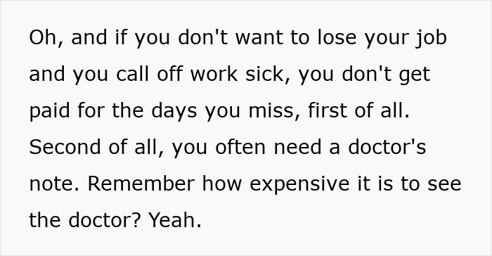 Text about losing pay for missed workdays and needing a doctor’s note, highlighting how expensive ambulance rides can be. Text about losing pay for missed workdays and needing a doctor’s note, highlighting how expensive ambulance rides can be.