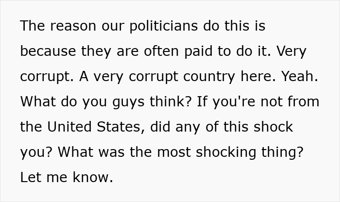 Text discussing political corruption in the United States and asking about reactions to paying for ambulance rides. Text discussing political corruption in the United States and asking about reactions to paying for ambulance rides.