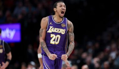Short-handed Lakers win at Portland with help of Nick Smith Jr.