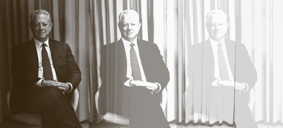 black-and-white composite photo of man in suit and tie sitting in chair with legs crossed, with a second and third image of him progressively fading into the background