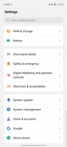 Settings menu - Iqoo 15 review