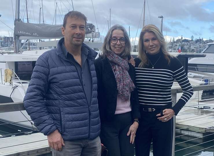 Host Paul, right, scours Auckland's North Shore with three generations of house-hunters: mum Lynne, daughter Caroline, and son-in-law Medi. Photo / Supplied