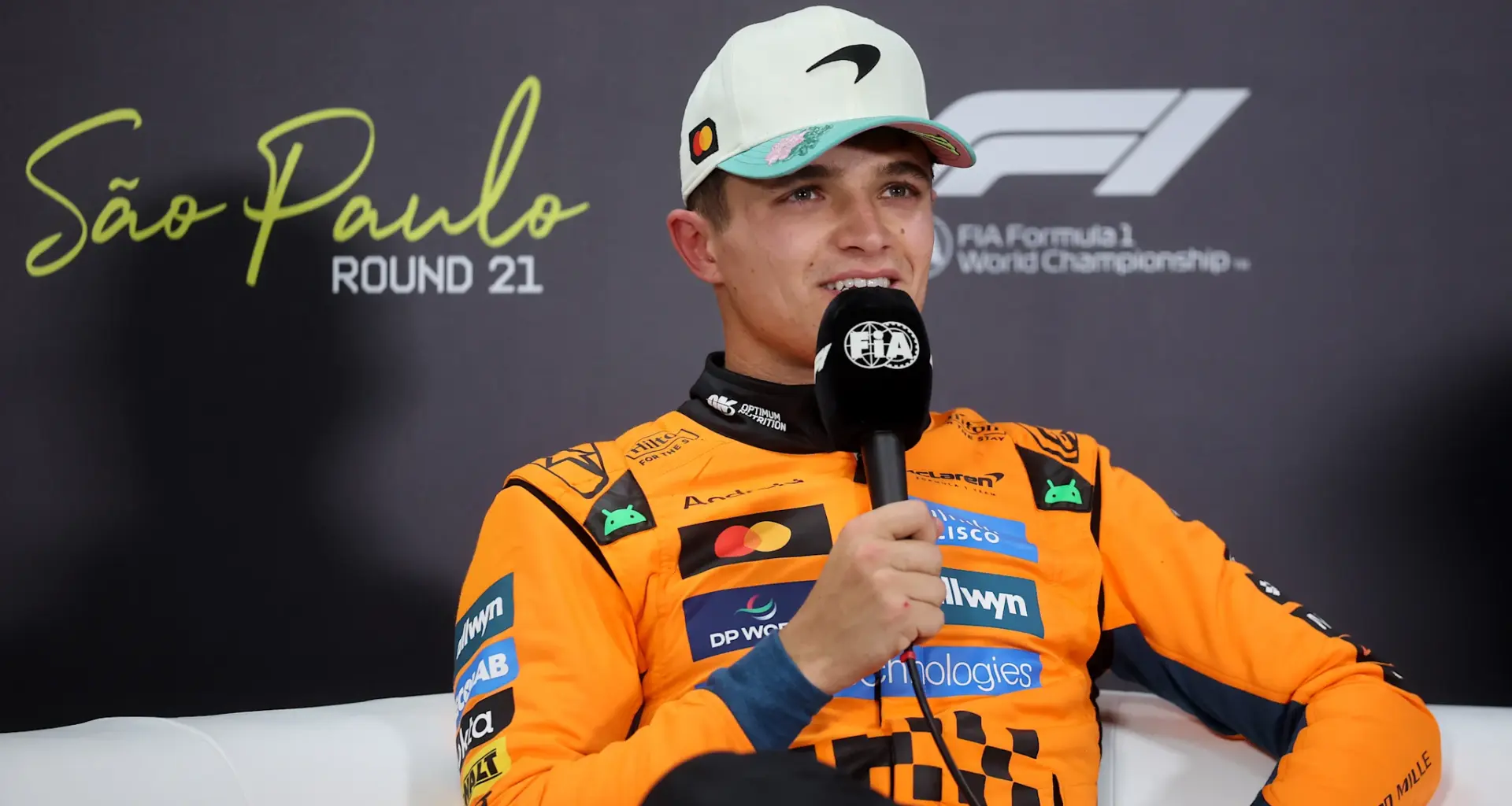 SAO PAULO, BRAZIL - NOVEMBER 08: Pole position qualifier Lando Norris of Great Britain and McLaren