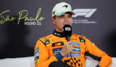 SAO PAULO, BRAZIL - NOVEMBER 08: Pole position qualifier Lando Norris of Great Britain and McLaren