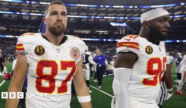 Travis Kelce of the Kansas City Chiefs after losing at the Dallas Cowboys in the NFL on Thanksgiving