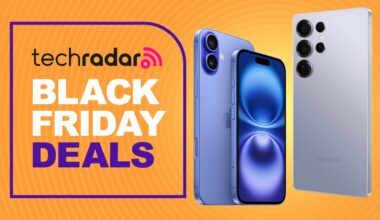 The iPhone 16 and Samsung Galaxy S25 Ultra on an orange deals background