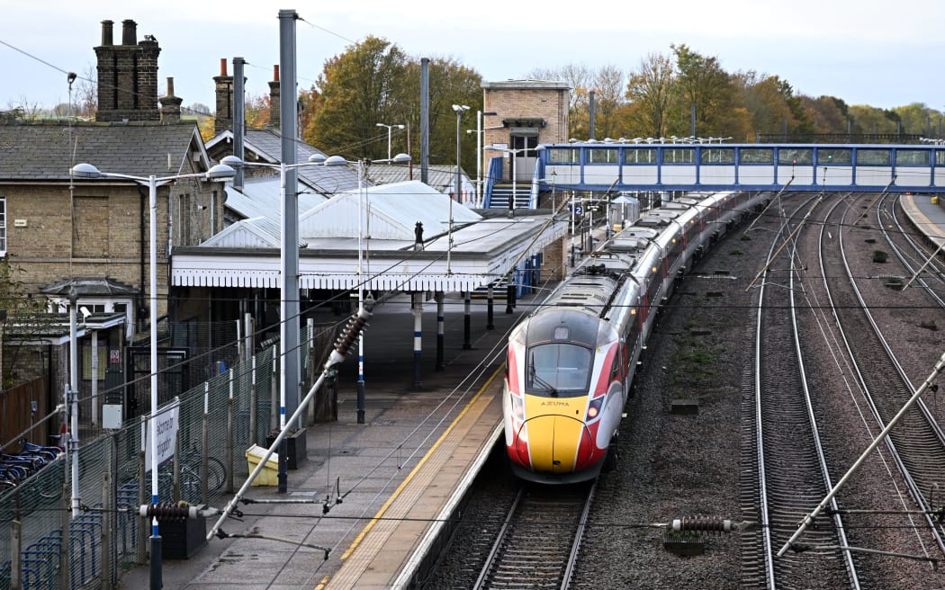 An LNER train sits at the platform at Huntingdon station after the stabbing attack the previous night.