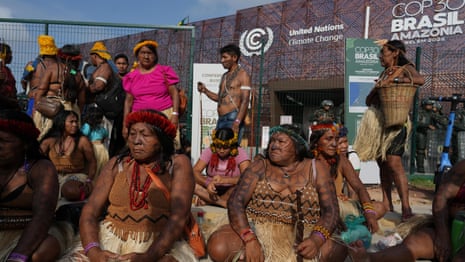 Indigenous protesters block entrance to Cop30 summit venue – video