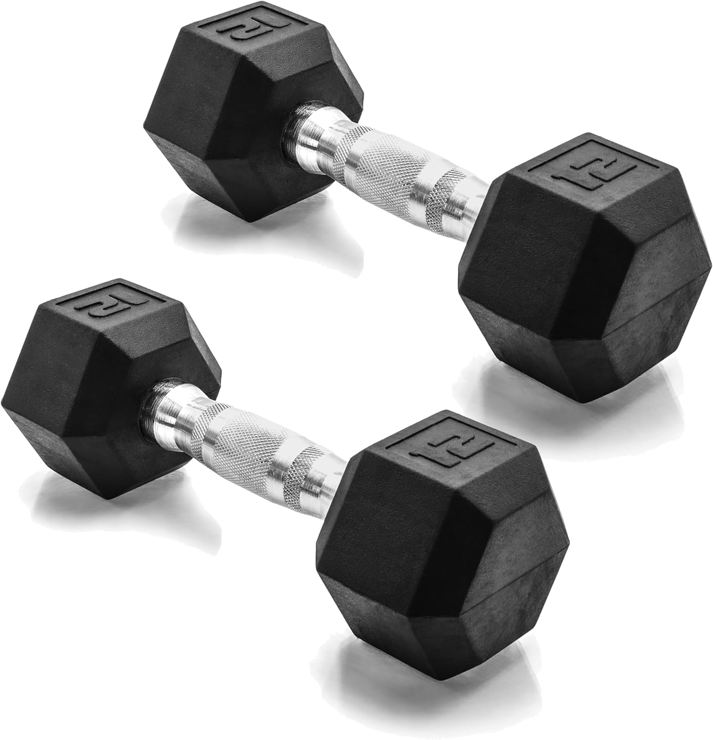 Cap Barbell 12 Lb Rubber Coated Hex Dumbbell Hand Weight - Pair | Chrome Handle