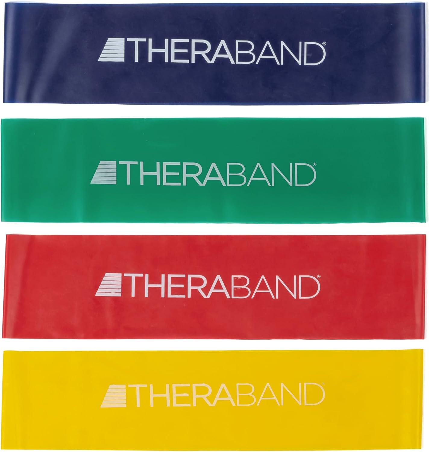 Theraband Resistance Band Loop Set, Pack of 4, 18" Color Coded Exercise Bands From Beginner to Advanced Levels, for Strength, Stretching, Home Workouts, Pilates, Physical Therapy, for Men and Women
