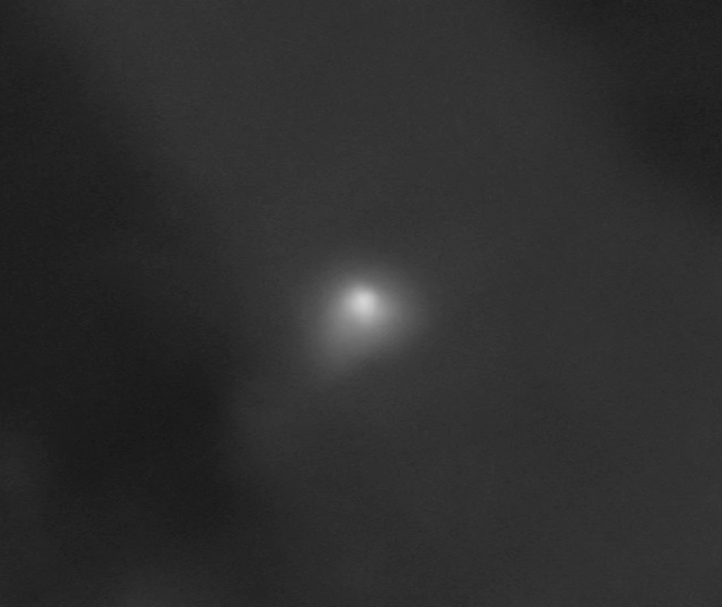 A fuzzy white blob on a dark background.
