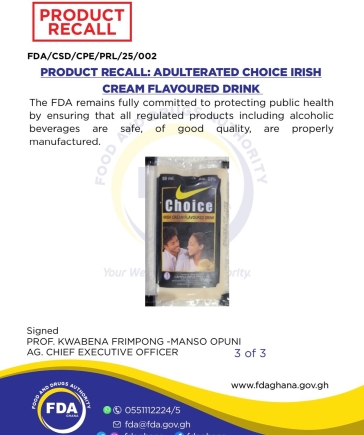 FDA orders Choice Irish Cream drink recall after finding sex drug ingredient FDA orders recall of Choice Irish Cream drink over undeclared drug content