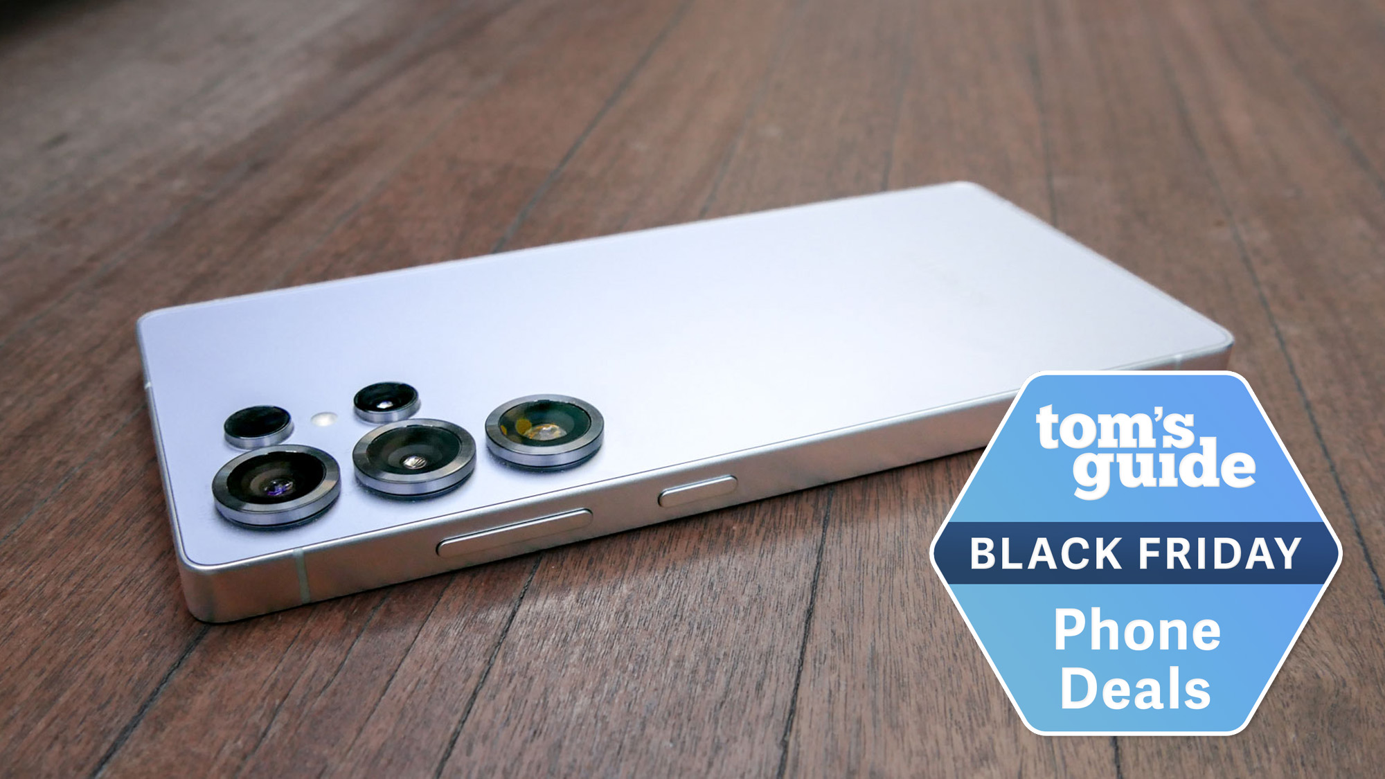 Samsung Galaxy S25 Ultra with Tom's Guide Black Friday Phone Deals badge