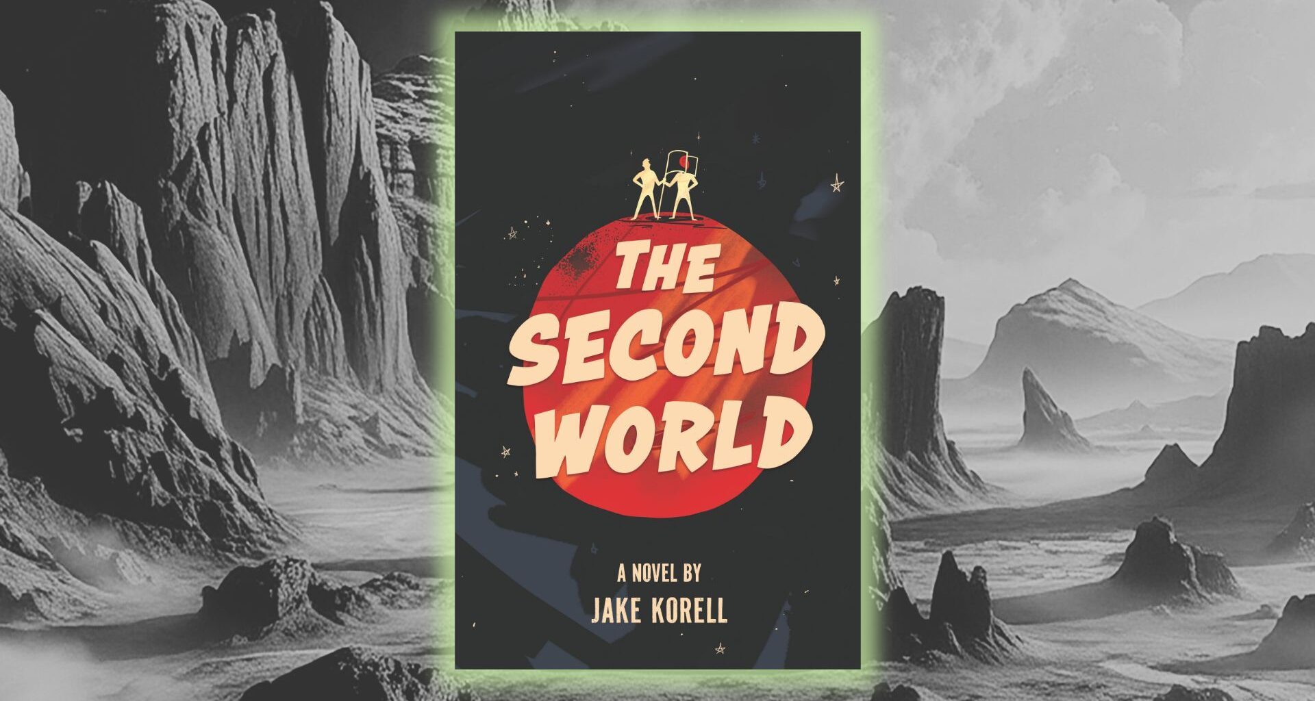 A black and white image of a series of peaks is behind the cover of a book saying "The Second World"