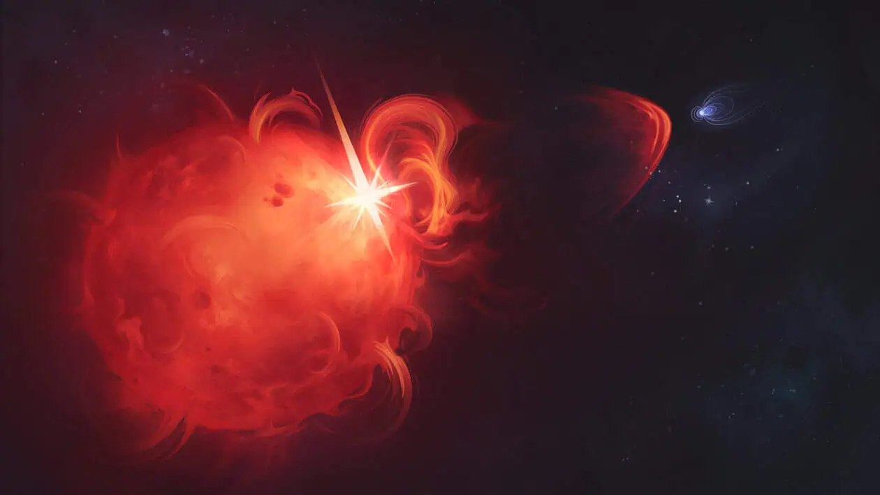 An artist's conception of a red dwarf flare. Credit: ASTRON.