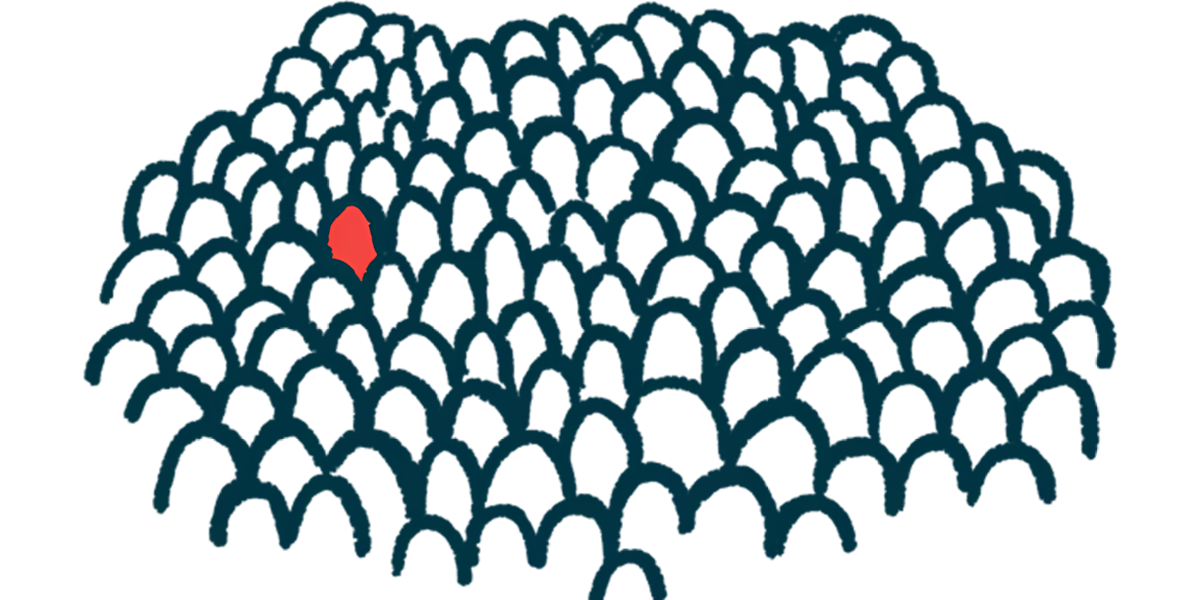An illustration of a large faceless crowd with one figure shaded in.