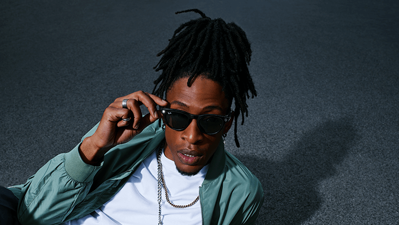 A man wearing Ray-Ban meta smart glasses