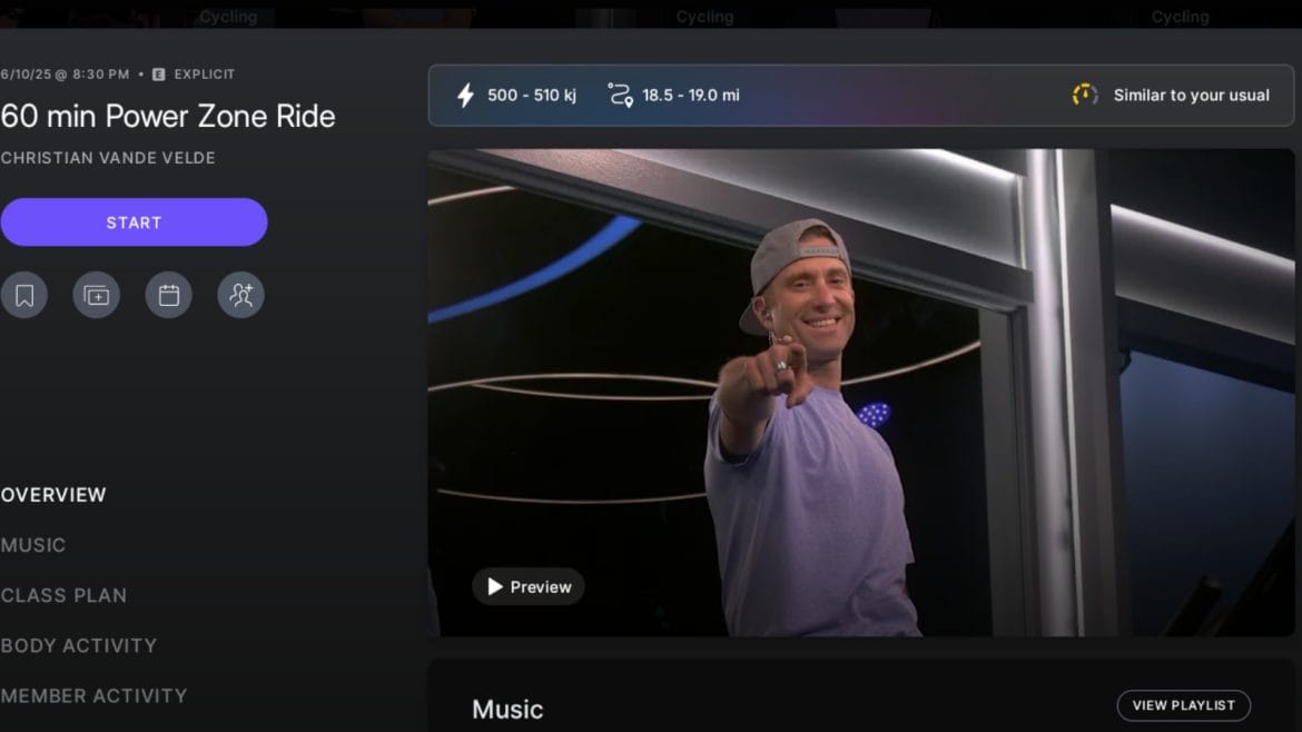 Peloton Cardio Performance Estimates feature recommending a class "similar to your usual."