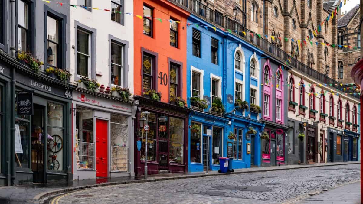 A quiet morning and an empty Victoria Street in Edinburgh's historic Old Town.