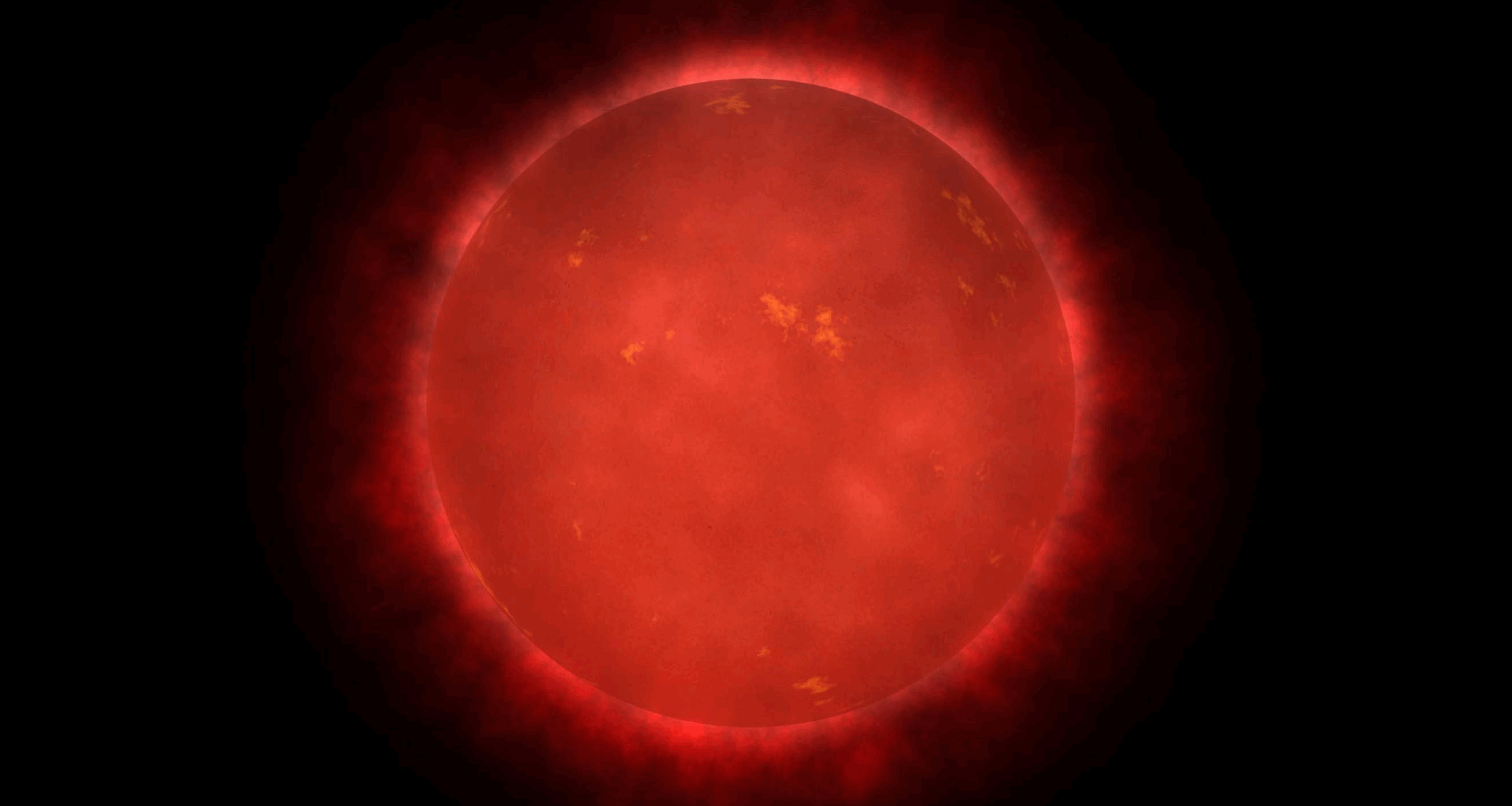 An illustration of a red giant star, where it glows red with heat in space