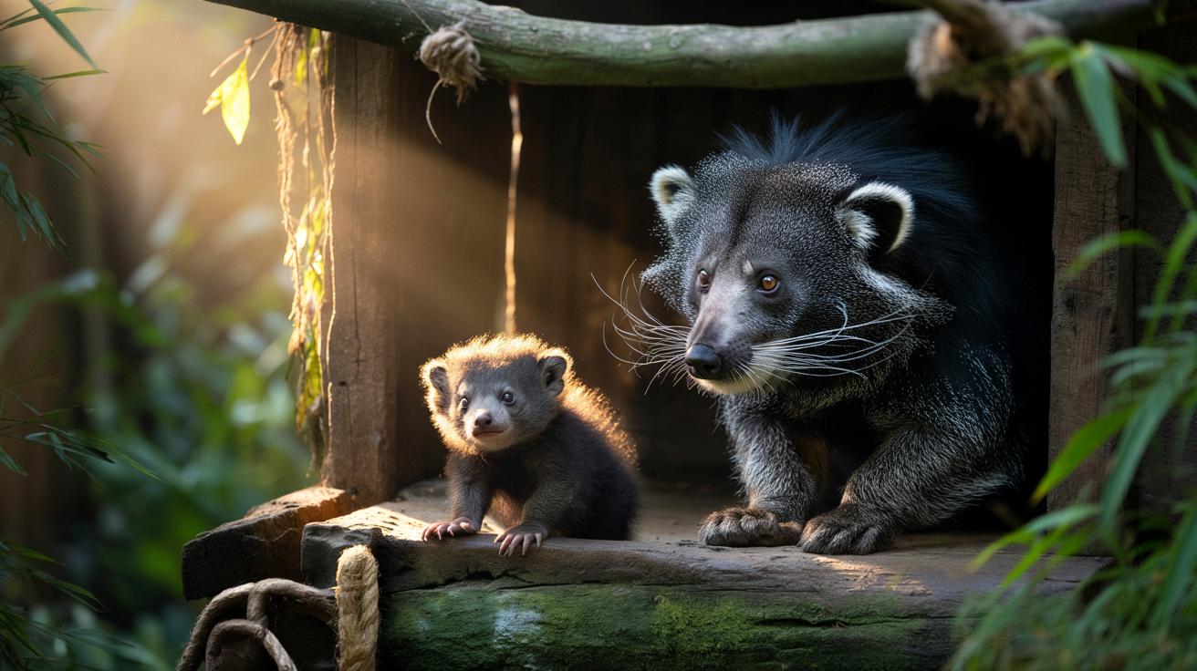 A 100-year wait ends at Drusillas Park: will you spot the 1 tiny ‘bearcat’ cub in 8 weeks?