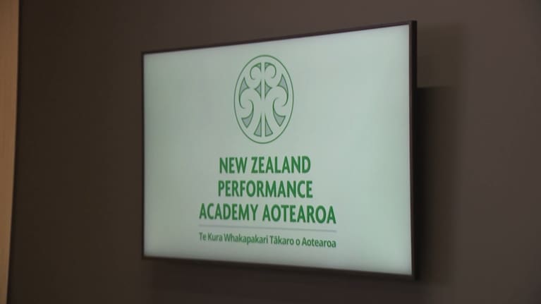 A sign for the New Zealand Performance Academy Aotearoa at its launch.