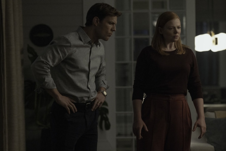 Jake Lacy as Peter and Sarah Snook as Marissa in "All Her Fault."