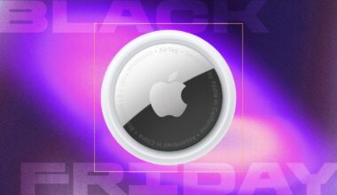 Apple AirTag on purple background
