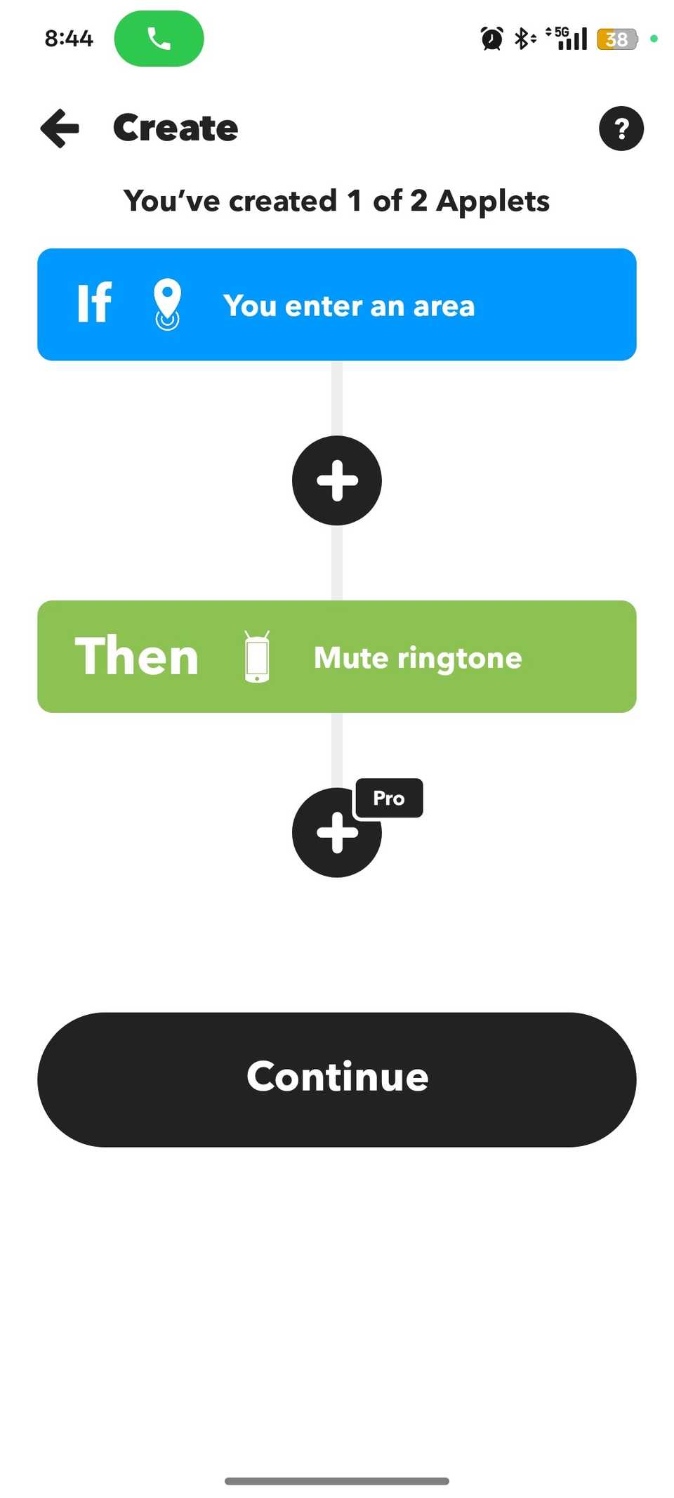 Buttons for creating IF and THEN conditions for device behaviour on IFTTT app