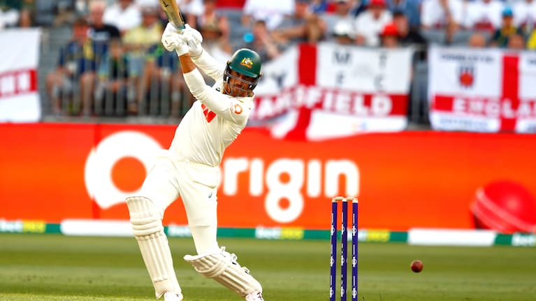 Australia's Mitchell Starc bats during the first Ashes cricket test match between Australia and England in Perth