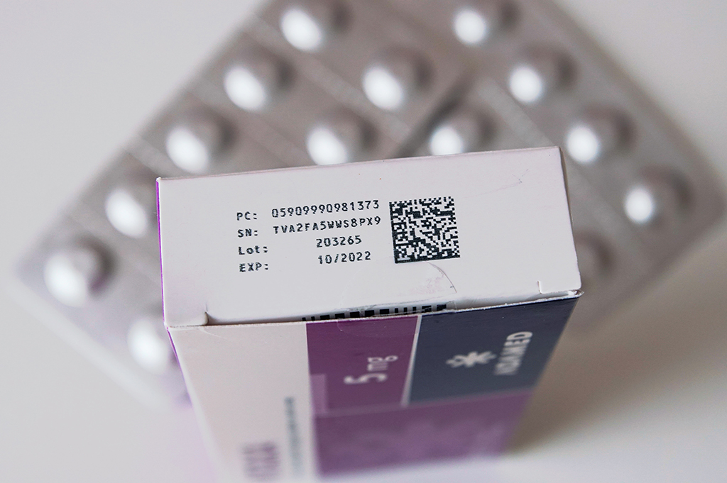 A pack of medicines with labelling as per FMD rules