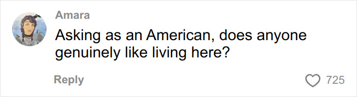 Comment by Amara questioning if anyone genuinely likes living in America, highlighting concerns about paying for ambulance rides. Comment by Amara questioning if anyone genuinely likes living in America, highlighting concerns about paying for ambulance rides.