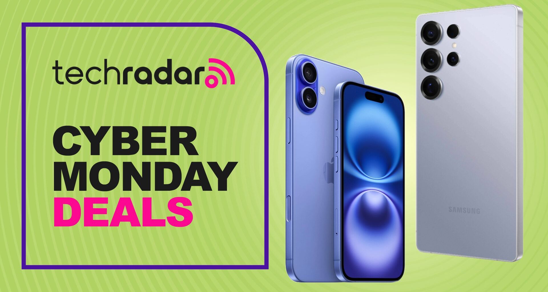 The iPhone 16 and Samsung Galaxy S25 Ultra on a green background