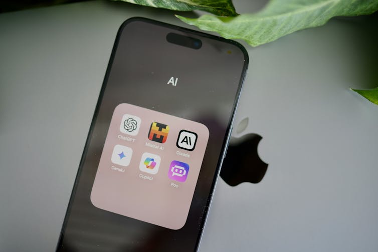 A smartphone screen displaying icons for several generative AI programs