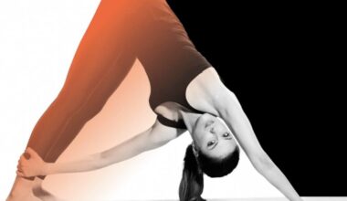 A person doing a yoga pose, arching their back into a triangle shape