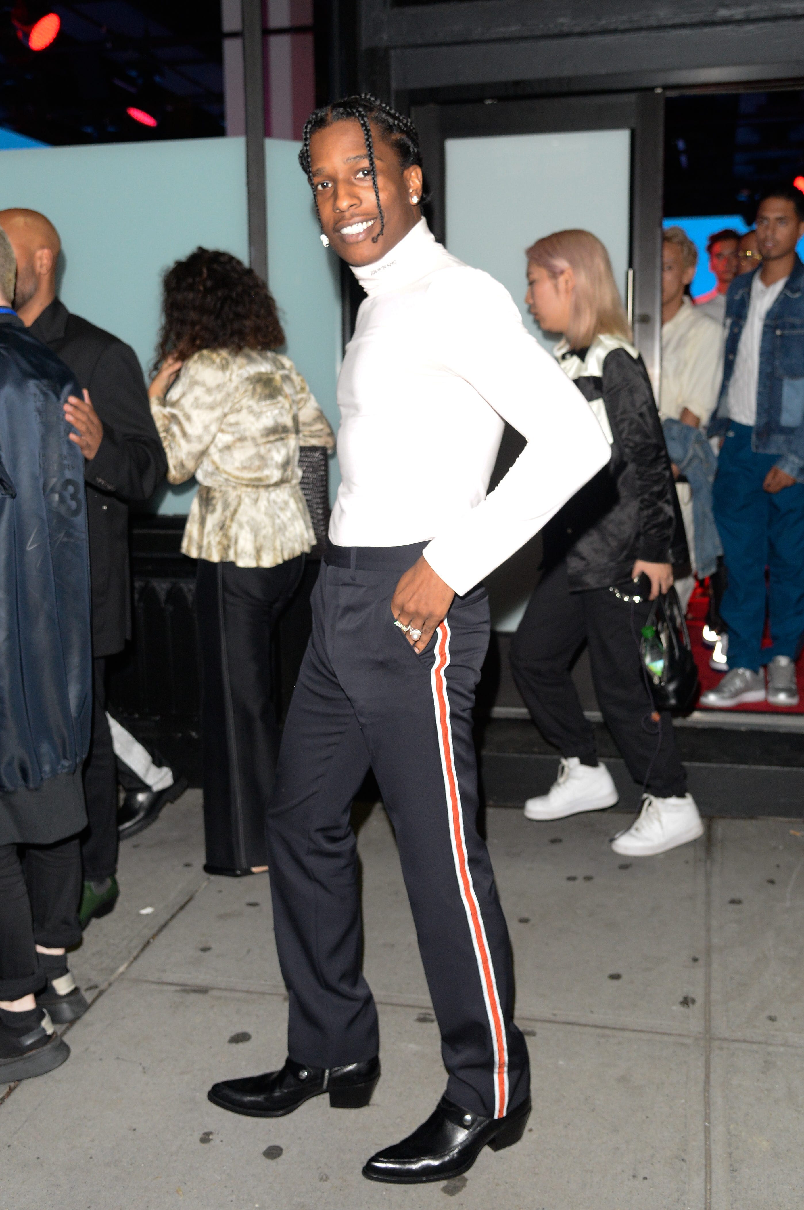 new york, ny september 11: rapper asap rocky is seen leaving the calvin klein ss19 fashion show during new york fashion week at calvin klein nyc headquarters 205 west 39th street on september 11, 2018 in new york city. (photo by raymond hall/gc images)