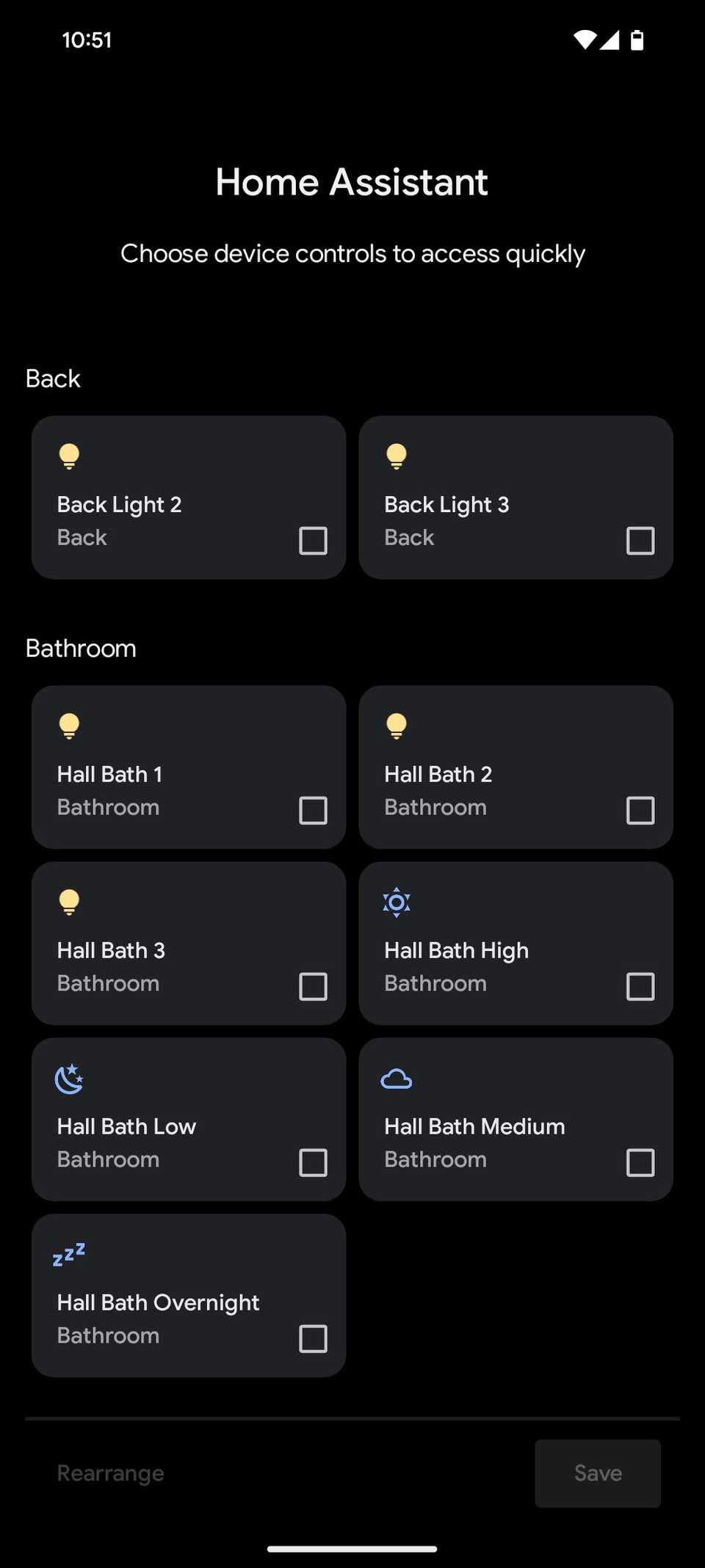 home assistant device controls screenshot